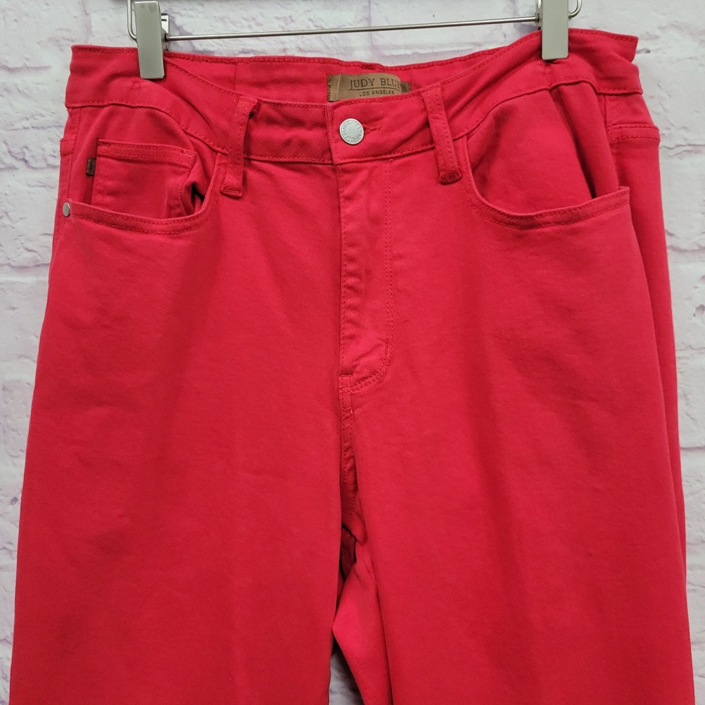 Judy Blue Red Garment Dye Straight Leg Jeans Womens 14W Stretch Colorpop Indie - Picture 4 of 10